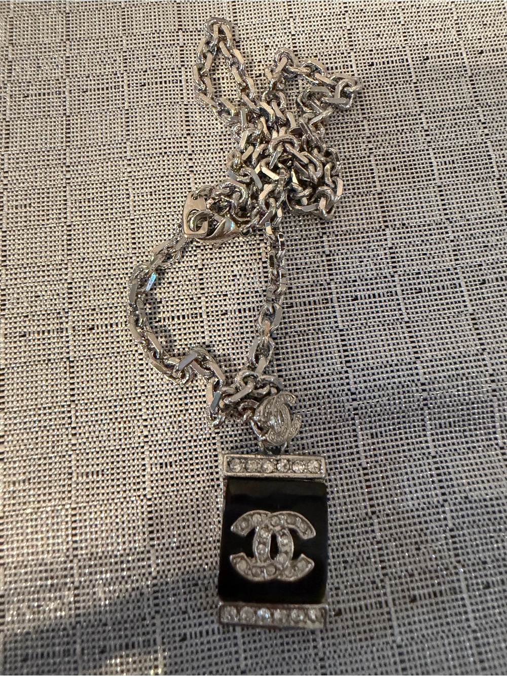 Chanel Silver-Tone Black Enamel Pendant Necklace - Picture 2 of 5